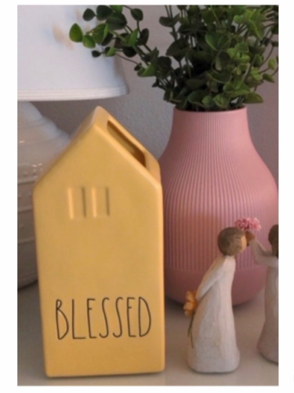 NEW Rae Dunn Blessed Yellow Ceramic Vase Farmhouse Home Decor